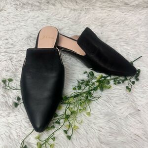 J. Crew Womens Pointed‎ Toe Black Leather Slip On Flat Mules size 6.5